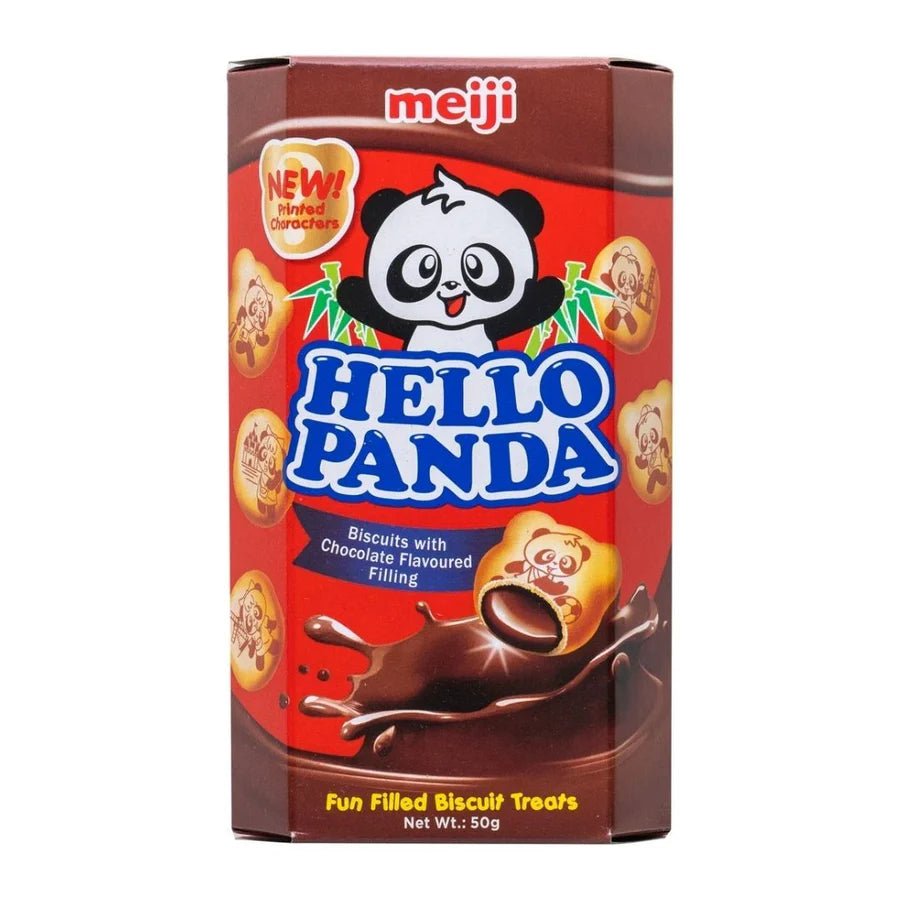 Meiji Hello Panda čokoladni keks, pakiranje 50 g s pandom i čokoladom